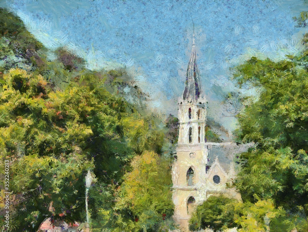 Ancient gothic churches Illustrations creates an impressionist style of painting. Ancient gothic churches Illustrations creates an impressionist style of painting.