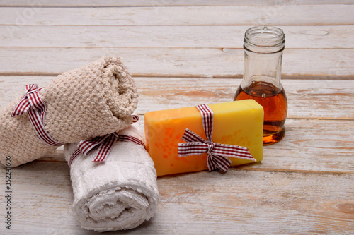 a gift for the birth of Christmas soap for hand-washing, two towels, and body oil