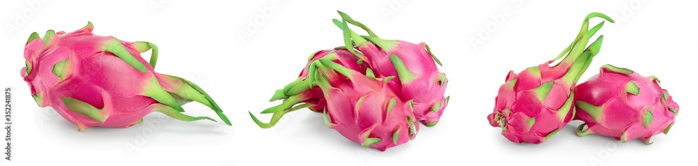 Ripe Dragon fruit, Pitaya or Pitahaya isolated on white background, fruit healthy concept. Set or collection Ripe Dragon fruit, Pitaya or Pitahaya isolated on white background, fruit healthy concept. Set or collection