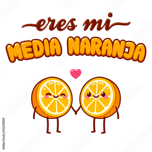 Cute cartoon orange halves couple