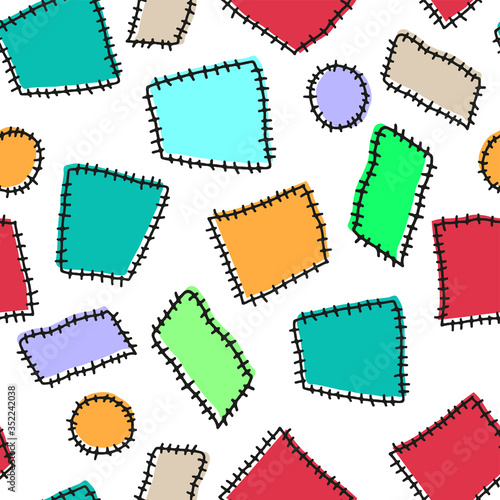 Different multi-colored patches isolated on a white background. Seamless pattern. Hand drawn vector graphic illustration. Texture.