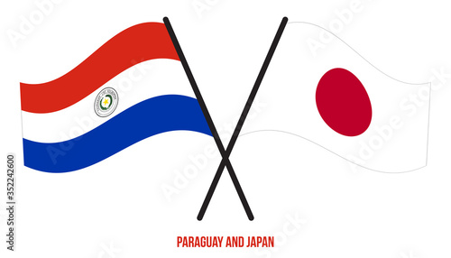 Paraguay and Japan Flags Crossed And Waving Flat Style. Official Proportion. Correct Colors