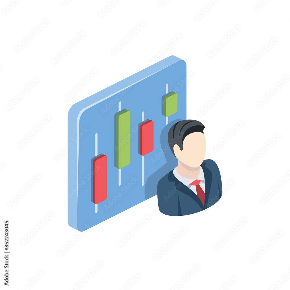 Candlestick chart man investor analytics user avatar. Vector 3d isometric, color web icon, new flat style. Creative illustration design, isolated graphic idea for infographics. Candlestick chart man investor analytics user avatar. Vector 3d isometric, color web icon, new flat style. Creative illustration design, isolated graphic idea for infographics.