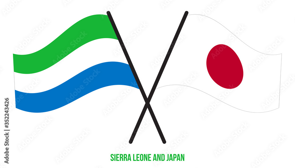 Sierra Leone and Japan Flags Crossed And Waving Flat Style. Official Proportion. Correct Colors Sierra Leone and Japan Flags Crossed And Waving Flat Style. Official Proportion. Correct Colors