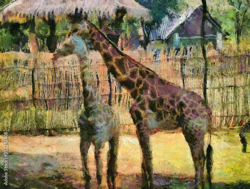Fototapeta Naklejka Na Ścianę i Meble -  Giraffe Illustrations creates an impressionist style of painting.