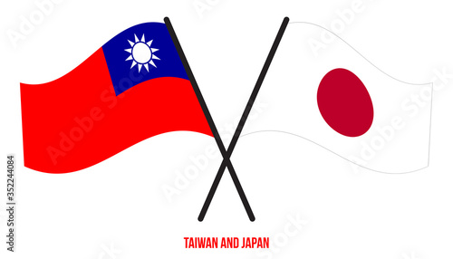 Taiwan and Japan Flags Crossed And Waving Flat Style. Official Proportion. Correct Colors