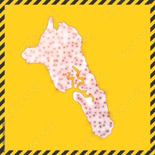 Havelock Island closed - virus danger sign. Lock down island icon. Black striped border around map with virus spread concept. Vector illustration.