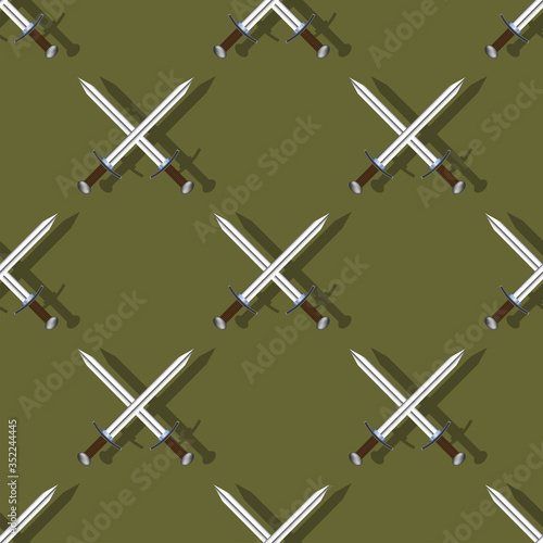 Seamless pattern with clipping mask. Crossed battle swords with shadows EPS10