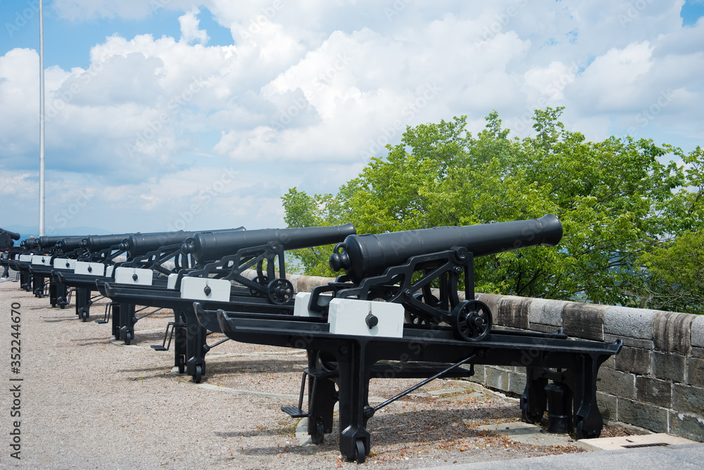 Row of Iron Cannons on the Parapet of the Citadel of Quebec City Row of Iron Cannons on the Parapet of the Citadel of Quebec City