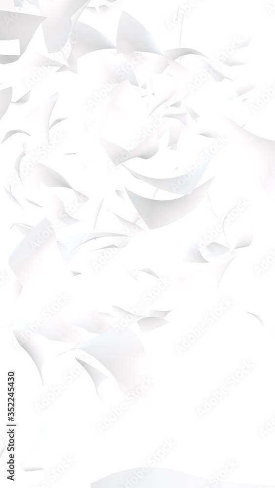 Obraz premium Flying sheets of paper isolated on white background. Abstract money is flying in the air. Vertical orientation. 3D illustration