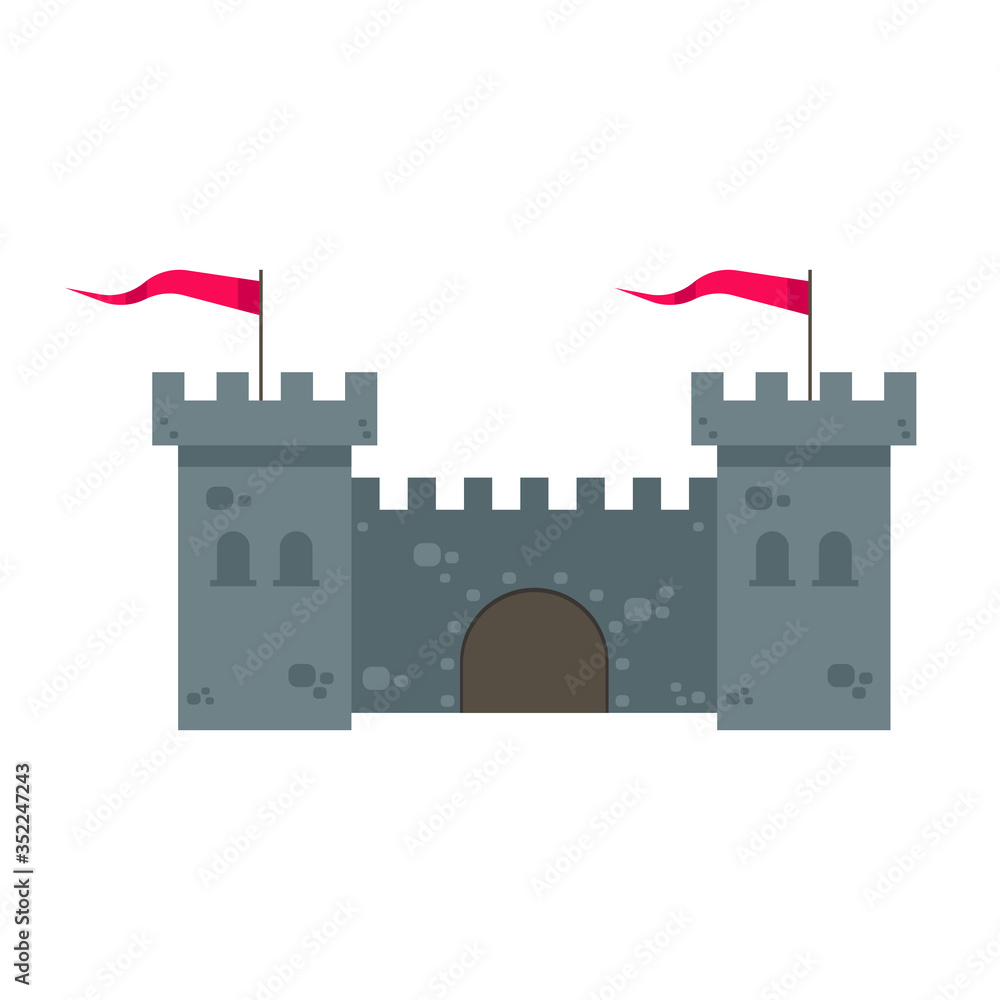 Medieval castle. Tower building, architecture ancient history. Flat vector illustration
