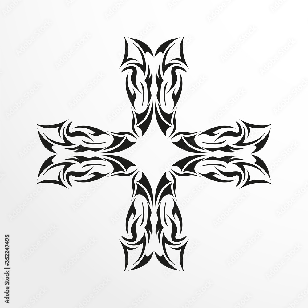 Obraz premium Black-white pattern for a tattoo on a light background. Vector illustration.