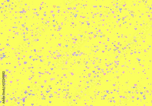 Purple hearts pattern on the yellow background