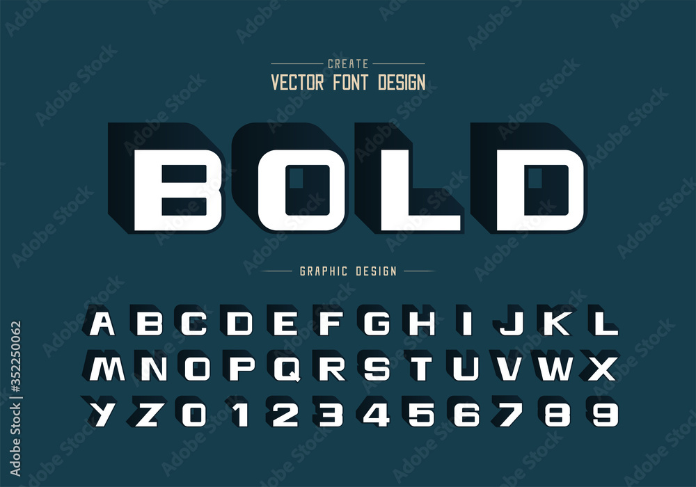 Shadow bold font and white alphabet vector, Design typeface letter and number, Graphic text on background Shadow bold font and white alphabet vector, Design typeface letter and number, Graphic text on background