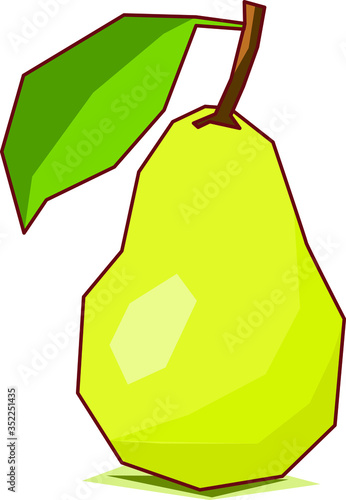 Pear drawn in vector with geometric shapes colored in flat colors. 
Vector drawing of fruit with fields of flat and geometric colors.