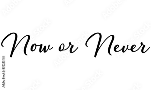 Now or Never Cursive Calligraphy Black Color Text On White Background