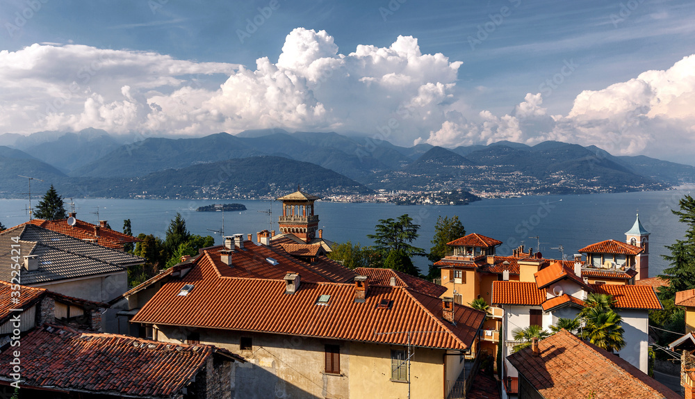 Wonderful summer landscape of Como lake. Amazing summer cityscape View from the town of Carate Urio, on Lake Como. Alps, Italy. Popular travel destination.