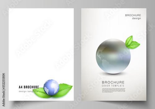 Vector layout of A4 format cover mockups design templates for brochure, flyer, booklet, cover design, book design, brochure cover. Save Earth planet concept. Sustainable development global concept.