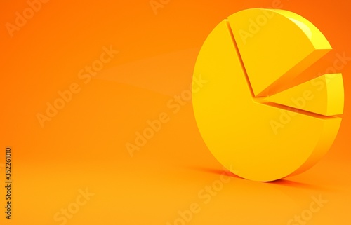 Yellow Pie chart infographic icon isolated on orange background. Diagram chart sign. Minimalism concept. 3d illustration 3D render photo