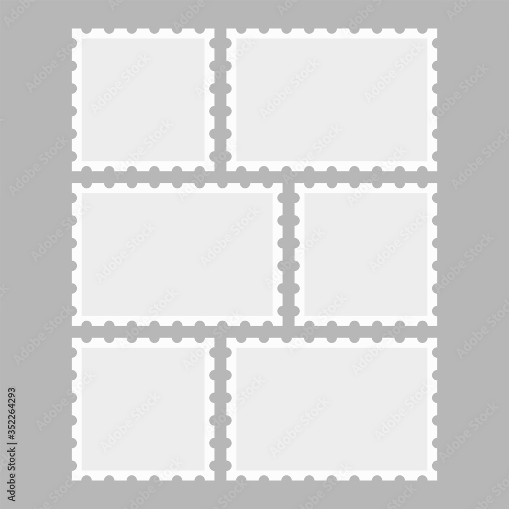 Set Postage stamps template. Blank frame of postal stamp for mail