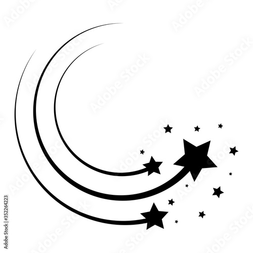 Falling Star vector icon. Abstract stars vector trail trace black lines on white background. Meteoroid, Comet, Asteroid.
