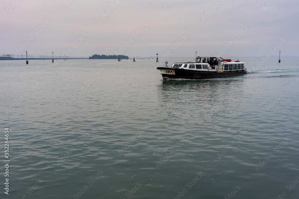 Italy, Venice, December 12 2018.Boat on the lagoon.