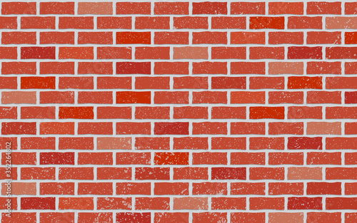Red brick wall texture with splatter and blots for grunge background. Vector illustration of wall with bricks of various shades and shapes. 