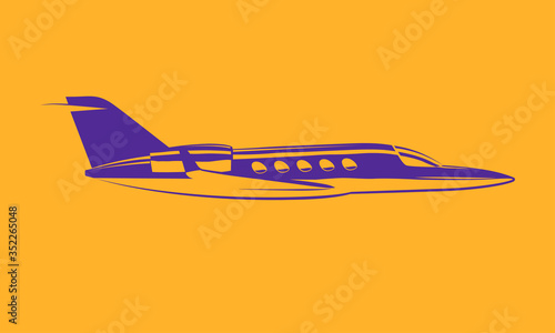 simple drawing Contour private jet airplane on the background