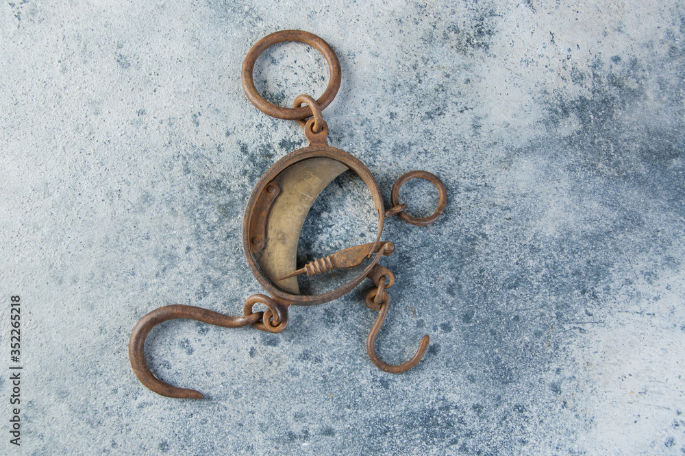 Antique brass iron rusty hand scales with hooks Antique brass iron rusty hand scales with hooks