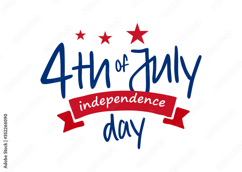 Fototapeta premium Trend calligraphy 4th of July design gift card/postcard of American Independence day. Vector illustration on white background.