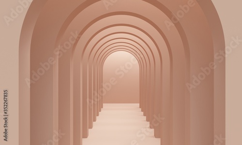 Fotografiet Brown corridor arch with overhead lighting. 3d rendering