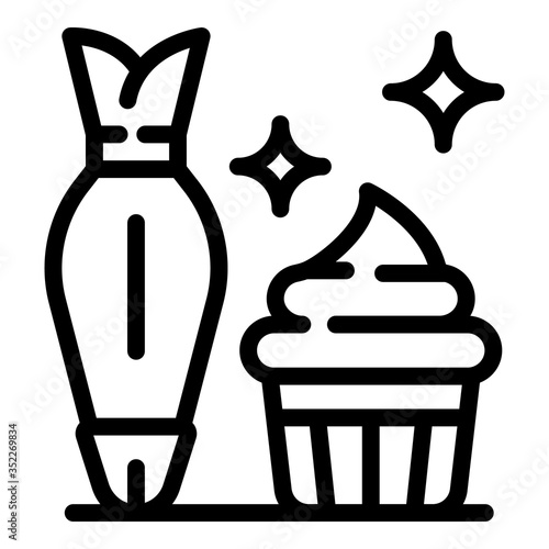Cream cupcake icon. Outline cream cupcake vector icon for web design isolated on white background © ylivdesign