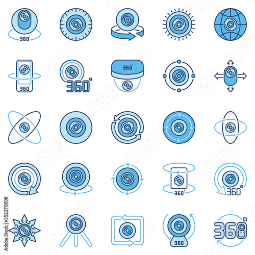 360 degree camera blue creative icons or design elements on white background