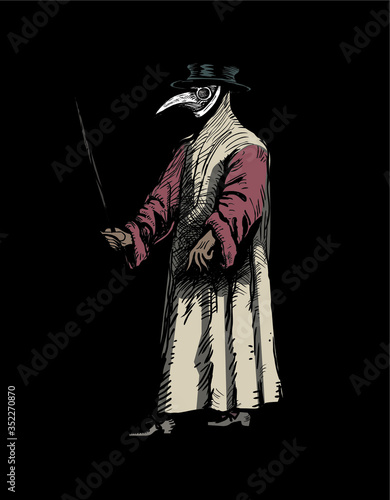 Plague doctor with bird mask and hat