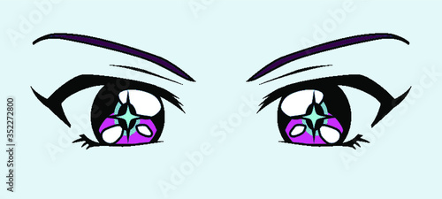 Anime eyes in pixel art style. VHS retro aesthetics. Fashion print for apparel in vaporwave and retrowave style.
