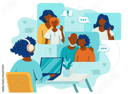 Video call to a family during a coronavirus epidemic.