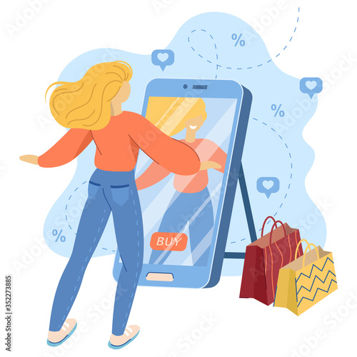 Concept of online shopping, online store and online clothing fitting.