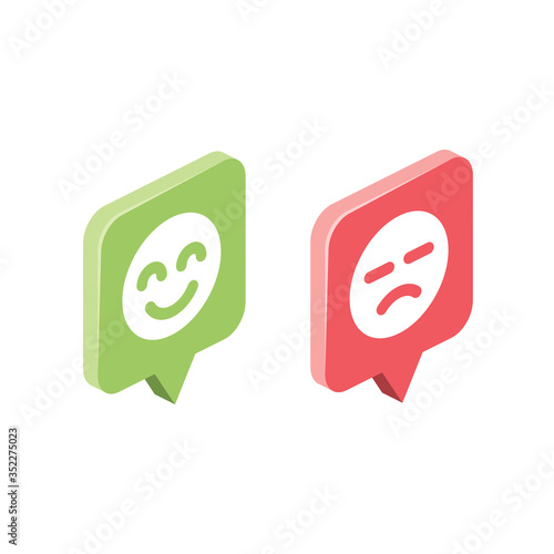 Emoticons positive and negative. Vector 3d isometric, color web icon, new flat style. Creative illustration design, isolated graphic idea for infographics.
