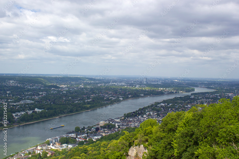  view to river Rhine from the famous mountain Drachenfels in Koenigswinter