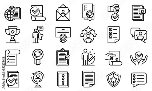 Attestation service icons set. Outline set of attestation service vector icons for web design isolated on white background