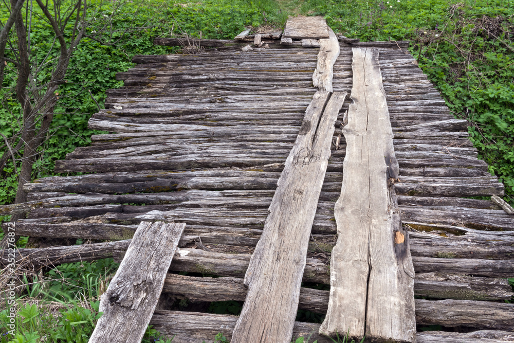 Obraz premium Old dilapidated bridge made of branches. Natural background