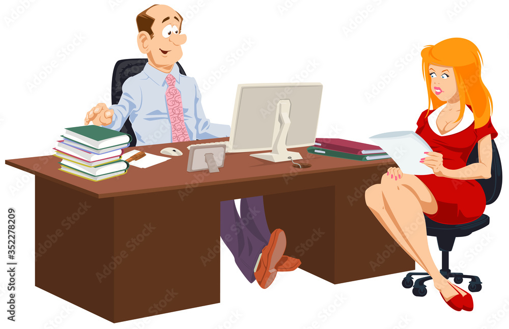 Working clerk with young woman. Funny people. Working clerk with young woman. Funny people.