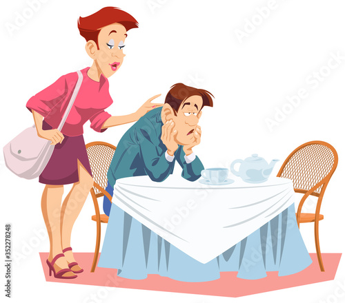 Girl consoles sad man. Funny people.