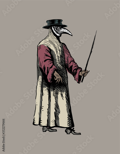 Plague doctor with bird mask and hat