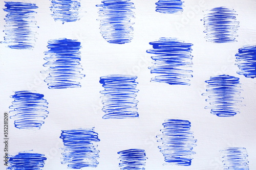 Abstract gouache background. Blue zigzags and spirals . Streaks made by paint. Illustration for the basic design of packages and covers.