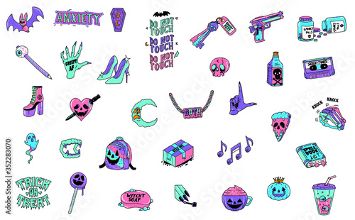 Spooky Pastel goth clipart | 33 Hand drawn elements