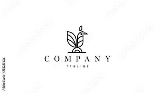 Vector logo on which an abstract image of a rooster in a linear style.