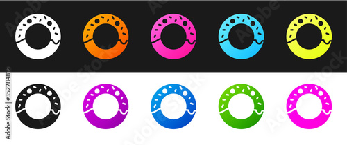 Set Donut with sweet glaze icon isolated on black and white background. Vector