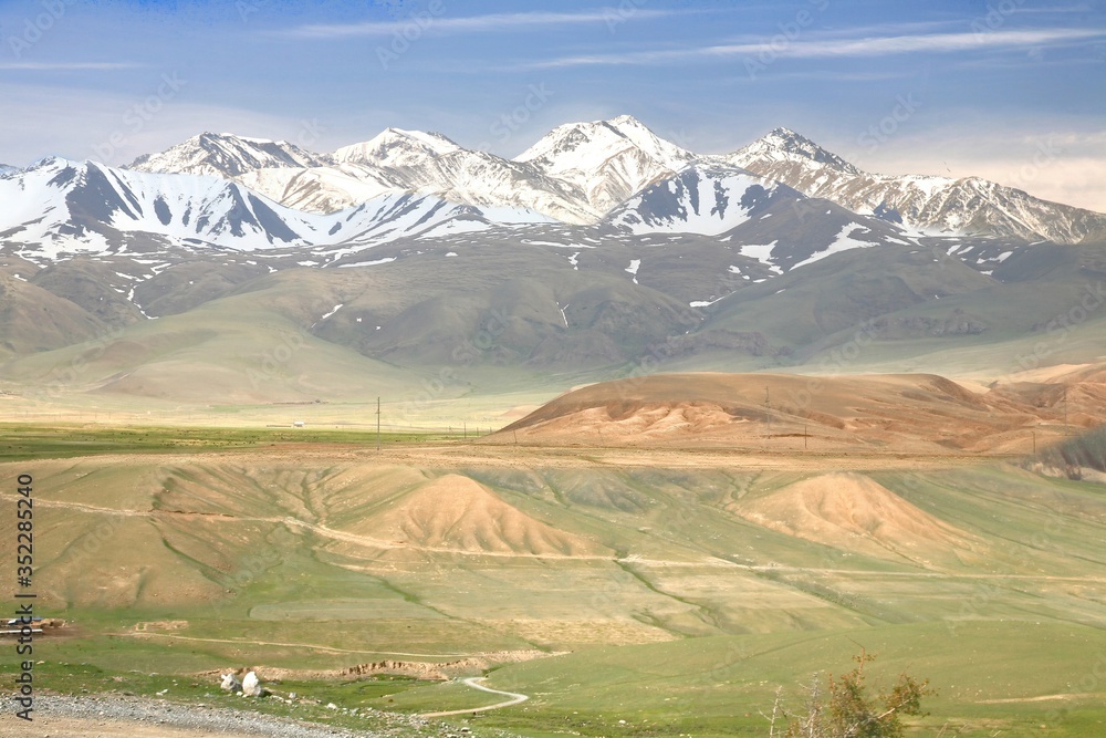 The beautiful scenic at Naryn with the Tian Shan mountains of Kyrgyzstan