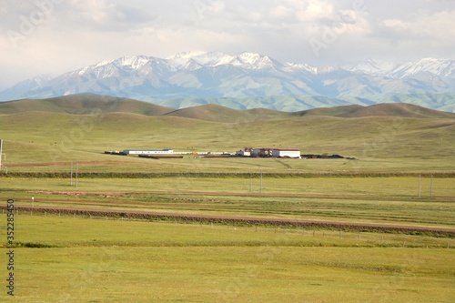 The beautiful scenic at Naryn with the Tian Shan mountains of Kyrgyzstan